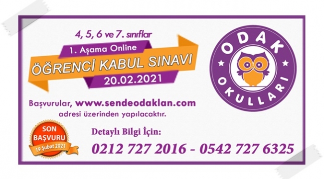 ODAK Okulları, Öğrenci Kabul Sınavı 20 Şubat'ta