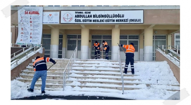 İBB'den Silivri okullarında kar temizliği