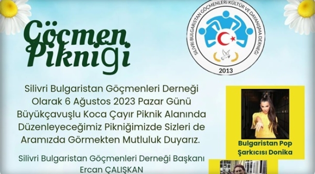 Silivri Bulgaristan Göçmenleri Derneği piknik düzenliyor