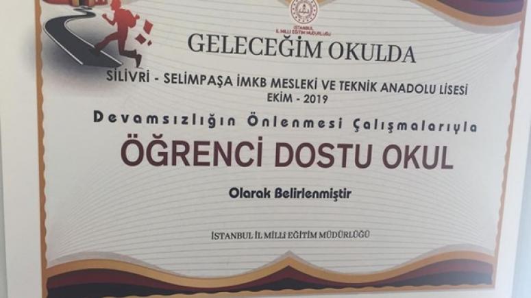 Selimpaşa İMKB, Öğrenci Dostu Okul seçildi